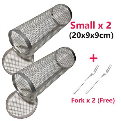 1-4 peças Cesta de grelhar com rodinhas de aço inoxidável para churrasco Cesta de malha portátil para acampamento ao ar livre Acessórios de cozinha