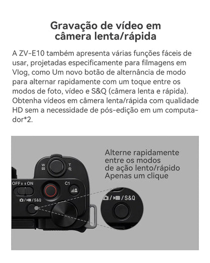 SONY Alpha ZV-E10 ZVE10 APS-C E-Mount Vlog Câmera Mirrorless Digital Com Lente 16-50mm Câmera Compacta 4K Fotografia Profissional