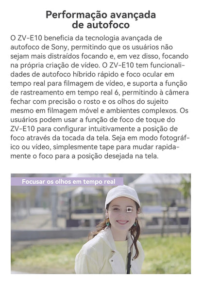 SONY Alpha ZV-E10 ZVE10 APS-C E-Mount Vlog Câmera Mirrorless Digital Com Lente 16-50mm Câmera Compacta 4K Fotografia Profissional