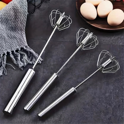 Batedor de ovos de aço inoxidável, misturador semiautomático durável para misturar creme de ovos sem esforço, mexer e bater para assar na cozinha
