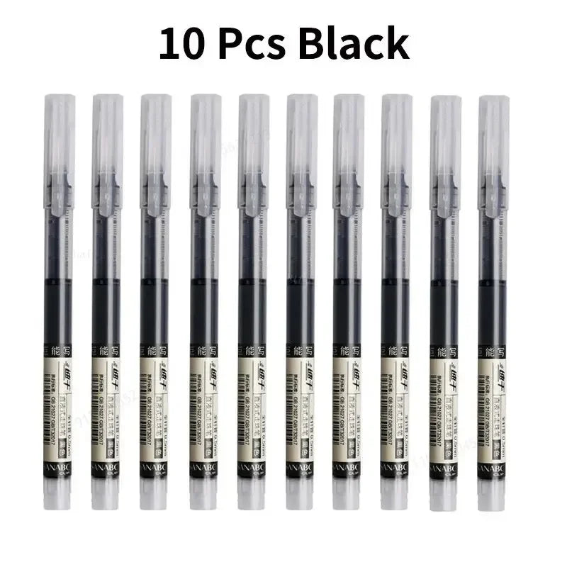 10 peças/conjunto de canetas de gel tipo agulha de alta qualidade, caneta esferográfica líquida reta, artigos de papelaria kawaii, material de escritório e escola
