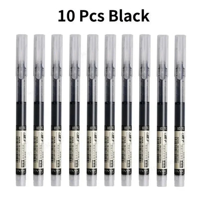 10 peças/conjunto de canetas de gel tipo agulha de alta qualidade, caneta esferográfica líquida reta, artigos de papelaria kawaii, material de escritório e escola