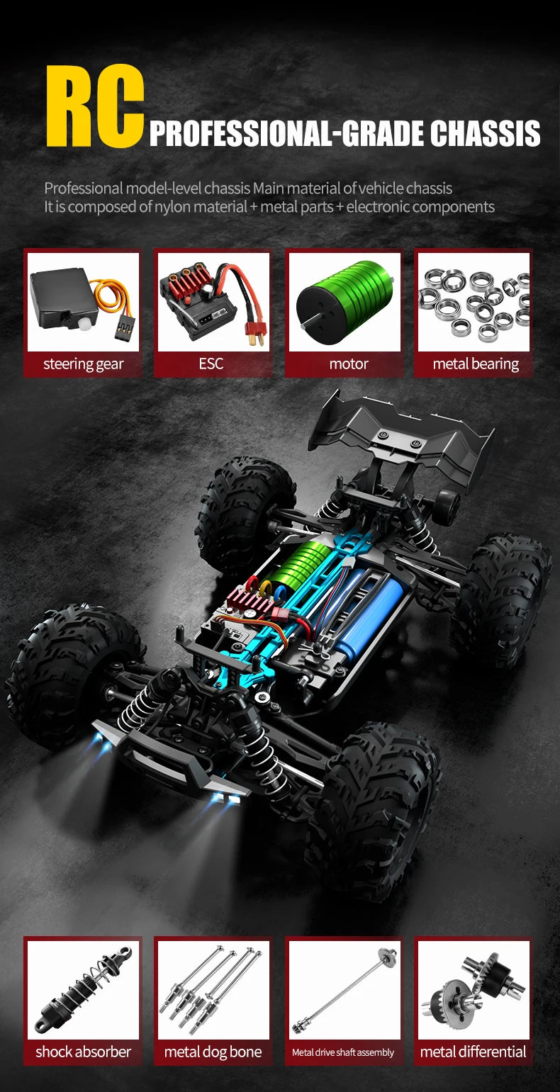 1:16 70 km/h ou 50 km/h 4WD RC Carro com controle remoto LED Carros de alta velocidade Drift Monster 4x4 Truck para crianças vs Wltoys 144001 Brinquedos
