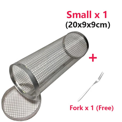 1-4 peças Cesta de grelhar com rodinhas de aço inoxidável para churrasco Cesta de malha portátil para acampamento ao ar livre Acessórios de cozinha
