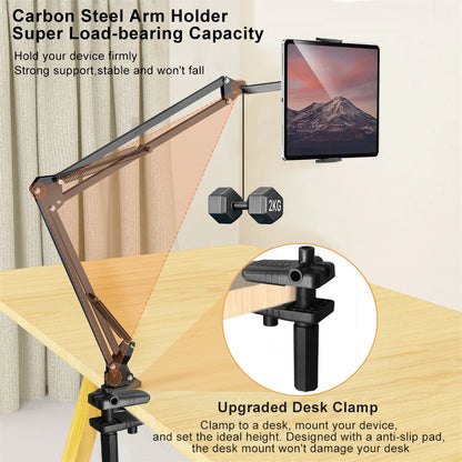 Suporte para tablet, suporte giratório para cama, suporte para celular para iPad Pro de 4 a 12,9 polegadas, Samsung Tab, Xiaomi Pad, suporte ajustável para tablet, braço longo