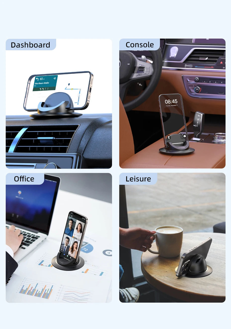 Suporte de telefone para painel de carro vyvylabs com rotação de 360°, operação universal com uma mão, suporte universal para telefone para uso no carro