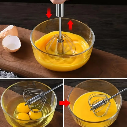 Batedor de ovos de aço inoxidável, misturador semiautomático durável para misturar creme de ovos sem esforço, mexer e bater para assar na cozinha
