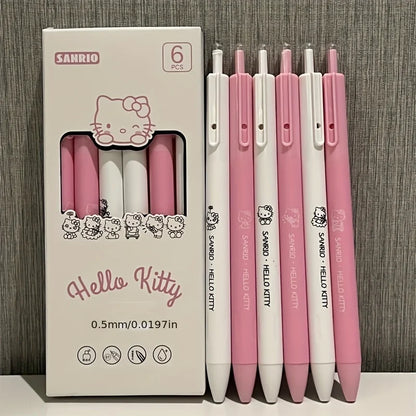 Caneta de gel Sanrio Hello Kitty Kuromi Pachacco, 6 unidades, caneta para exame de estudante, caneta de assinatura de escritório de secagem rápida, material escolar, papelaria, prêmio