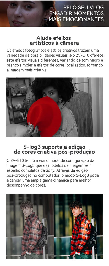 SONY Alpha ZV-E10 ZVE10 APS-C E-Mount Vlog Câmera Mirrorless Digital Com Lente 16-50mm Câmera Compacta 4K Fotografia Profissional