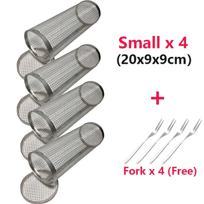 1-4 peças Cesta de grelhar com rodinhas de aço inoxidável para churrasco Cesta de malha portátil para acampamento ao ar livre Acessórios de cozinha