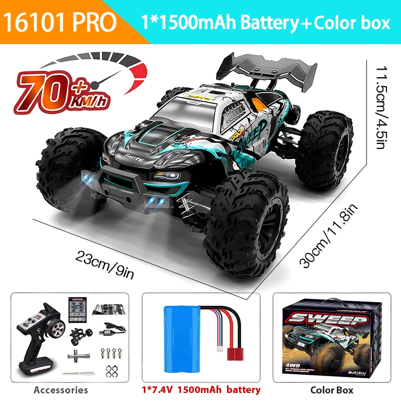 1:16 70 km/h ou 50 km/h 4WD RC Carro com controle remoto LED Carros de alta velocidade Drift Monster 4x4 Truck para crianças vs Wltoys 144001 Brinquedos