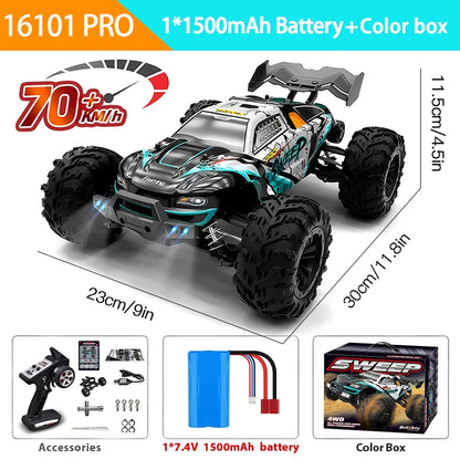 1:16 70 km/h ou 50 km/h 4WD RC Carro com controle remoto LED Carros de alta velocidade Drift Monster 4x4 Truck para crianças vs Wltoys 144001 Brinquedos