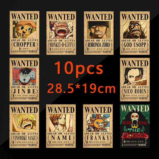 5-13 peças Chapéu de Palha Piratas Luffy Gear 5 Procurados Cartaz Pacote de Recompensas Anime Pintura Vintage Quarto Sala de Estar Decoração de Parede
