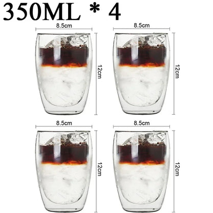 Caneca de vidro borossilicato de parede dupla com 2 a 18 peças, resistente ao calor, para chá, leite, suco, café, água, bar, utensílios para bebidas, conjunto criativo para presente
