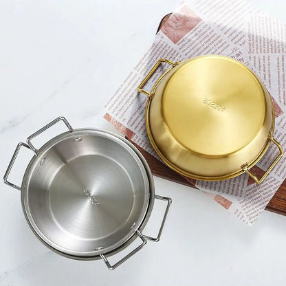 1 peça com alça tigela de aço inoxidável para servir comida cozinha coreana molho tempero prato utensílios de cozinha dourado prata