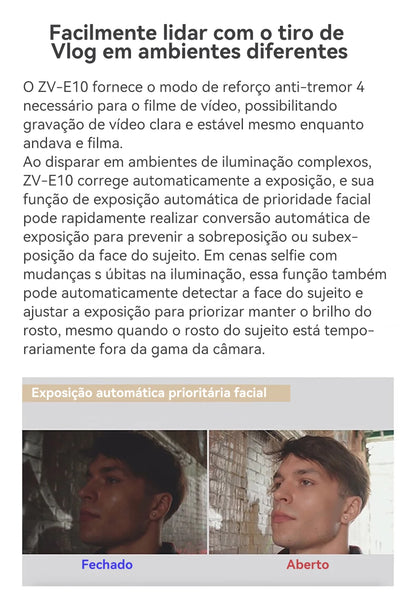 SONY Alpha ZV-E10 ZVE10 APS-C E-Mount Vlog Câmera Mirrorless Digital Com Lente 16-50mm Câmera Compacta 4K Fotografia Profissional