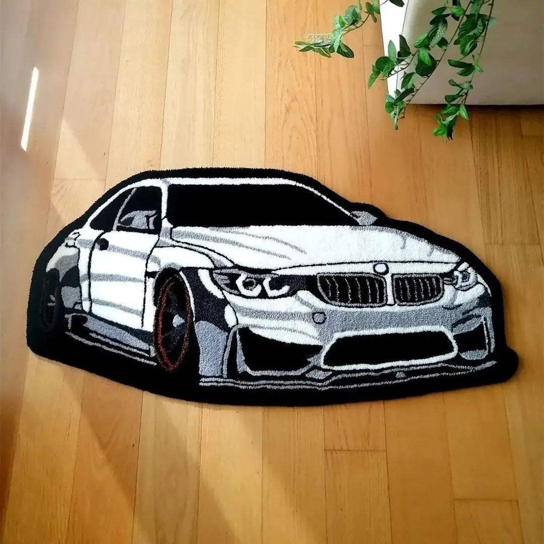 Tapete de carro branco legal, tecnologia de impressão digital, presente de inauguração simples, tapete decorativo antiderrapante feito à mão