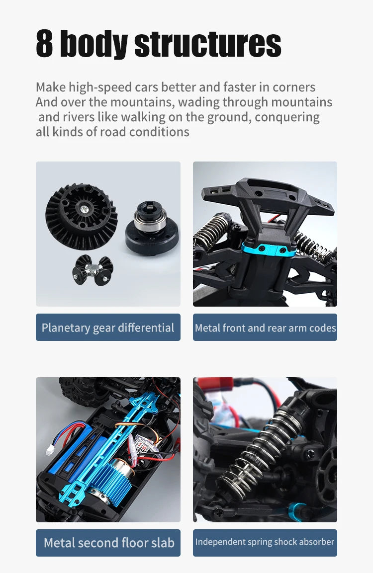 1:16 70 km/h ou 50 km/h 4WD RC Carro com controle remoto LED Carros de alta velocidade Drift Monster 4x4 Truck para crianças vs Wltoys 144001 Brinquedos