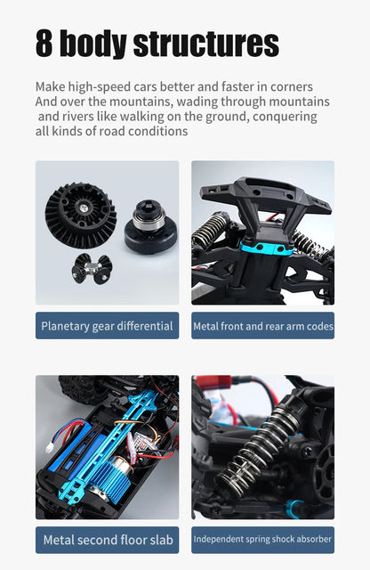 1:16 70 km/h ou 50 km/h 4WD RC Carro com controle remoto LED Carros de alta velocidade Drift Monster 4x4 Truck para crianças vs Wltoys 144001 Brinquedos