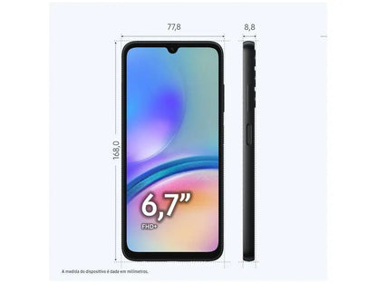 Smartphone Samsung Galaxy A05s 6,7" 128GB Preto 6GB RAM Câmera Tripla 50MP + Selfie 8MP Bateria 5000mAh Dual Chip